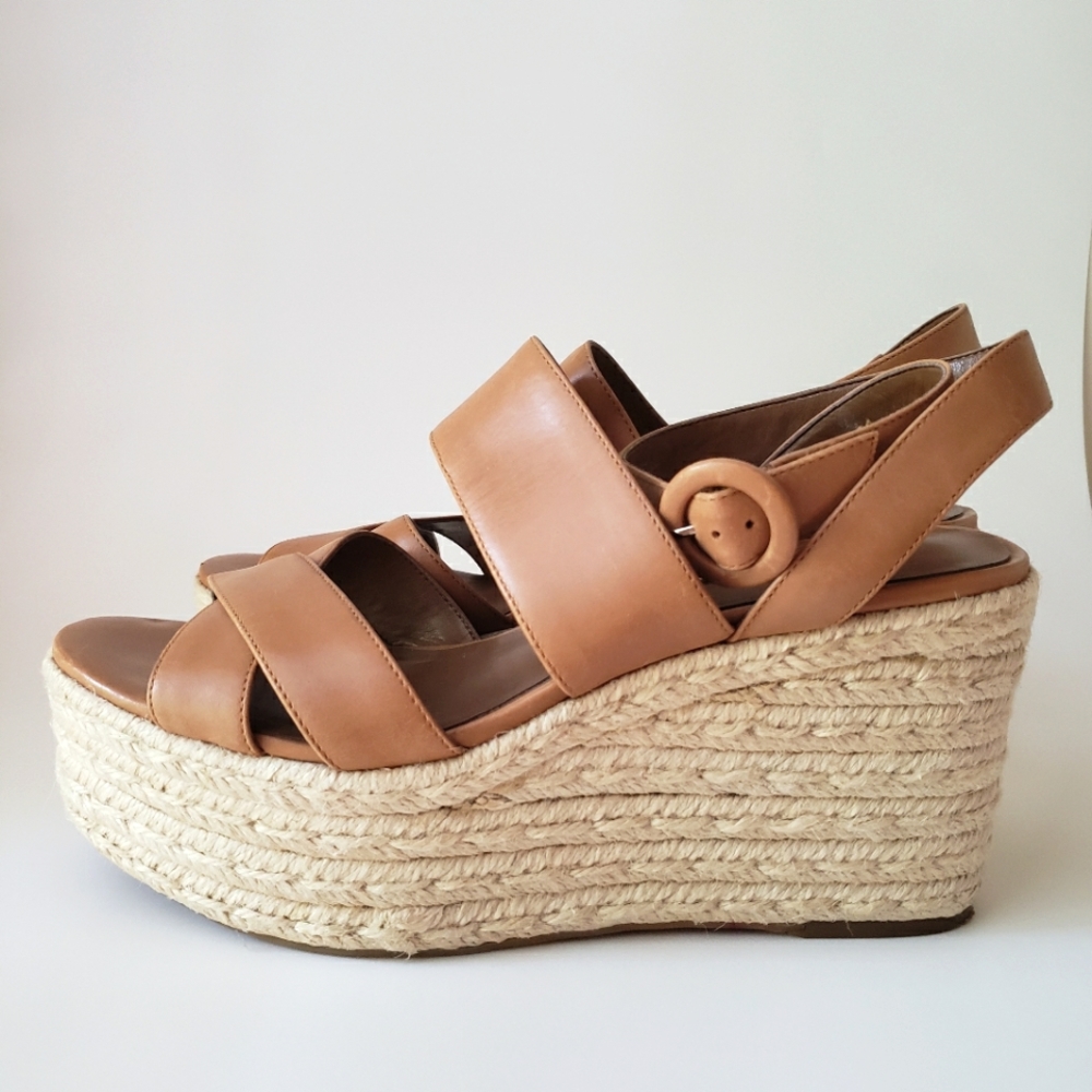 Nine West Tan Leather Platform Sandals